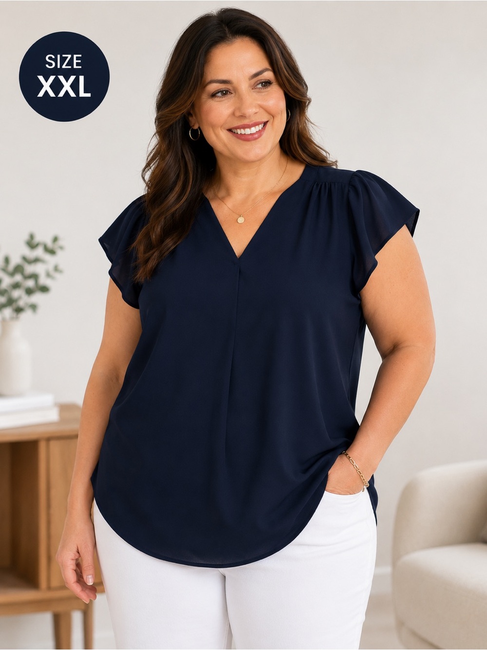 Maison Jules Navy Flutter Sleeve Blouse – Size XXL